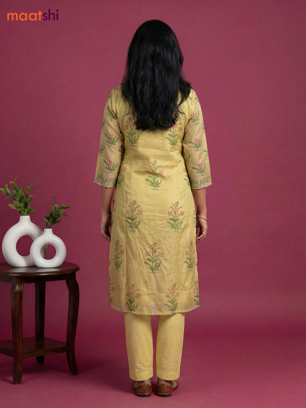 Yellow Kota Printed & Simple Embroidery Work Straight Suit