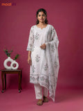 Cream Kota Printed & Simple Embroidery Work Straight Suit