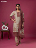 Beige and Maroon Kota Printed & Simple Embroidery Work Straight Suit