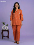 Rust Cotton Embroidery Work Co-Ord Set
