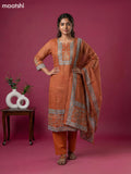 Rustic Orange Kota Printed & Simple Embroidery Work Straight Suit