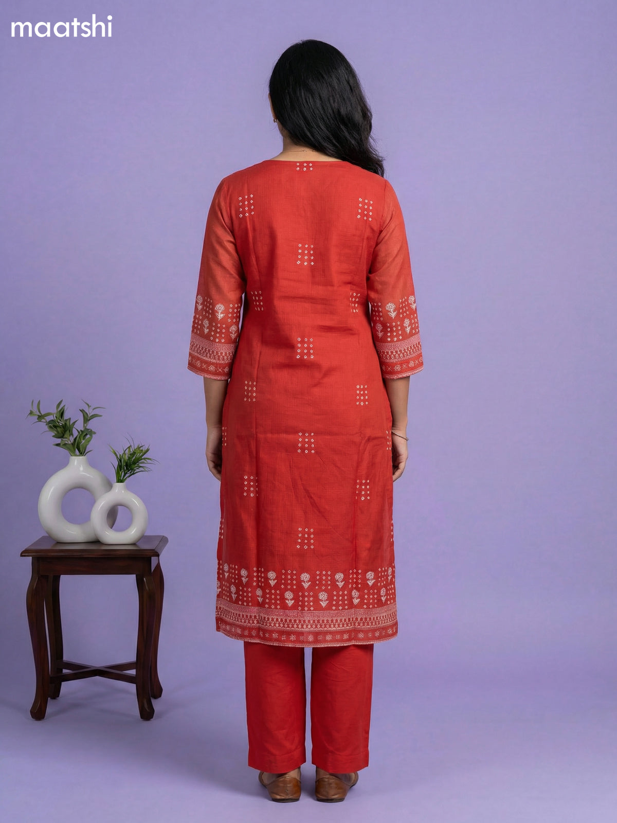 Red Kota Printed & Simple Embroidery Work Straight Suit