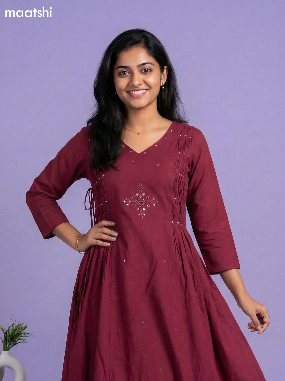 Magenta Pink Cotton Embroidery Work Anarkil Suit