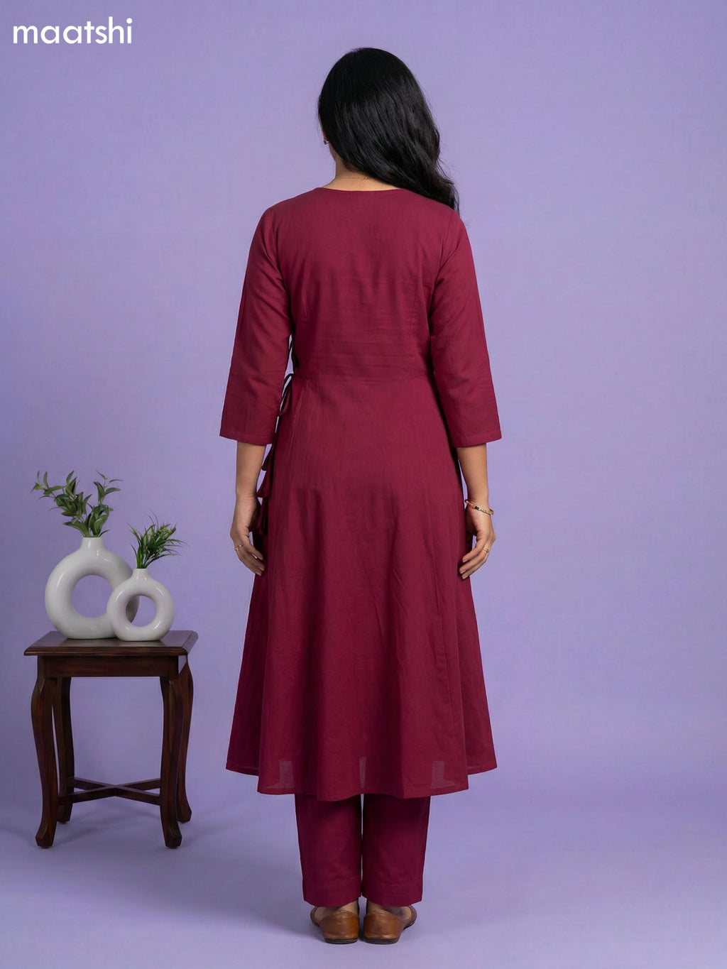 Magenta Pink Cotton Embroidery Work Anarkil Suit