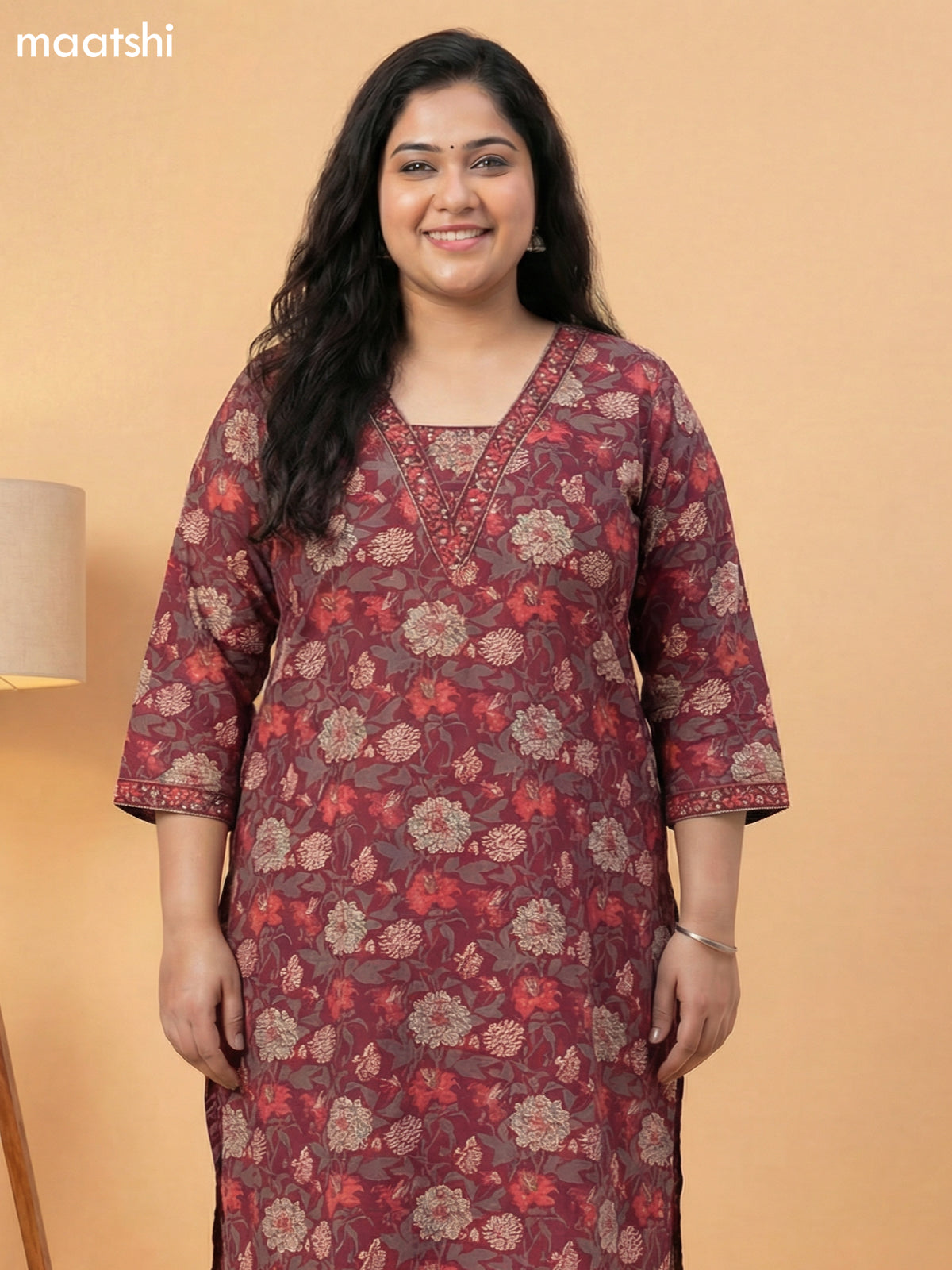 Magenta Pink Cotton Floral Printed Straight Suit