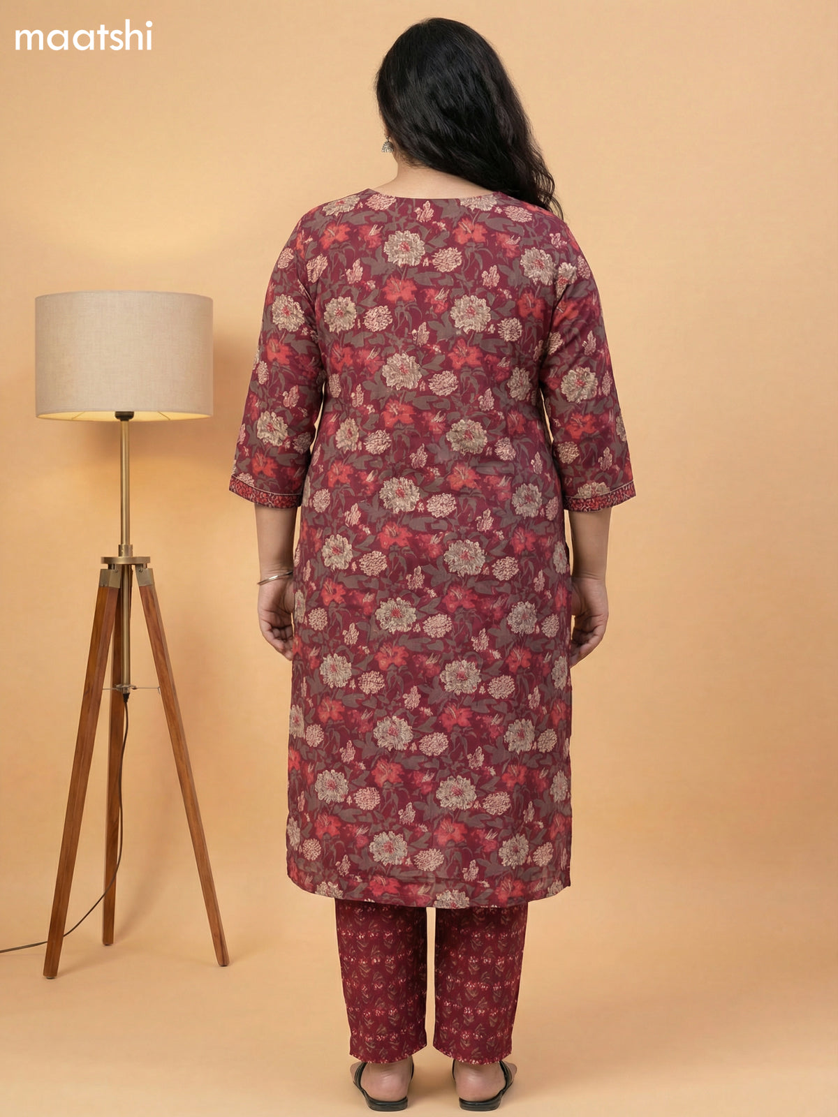 Magenta Pink Cotton Floral Printed Straight Suit