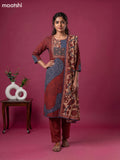 Maroon and Blue Cotton Kalamkari Printed Straight Suit