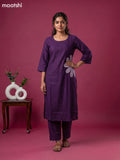 Violet Chanderi Simple Embroidery Work Kurti Set