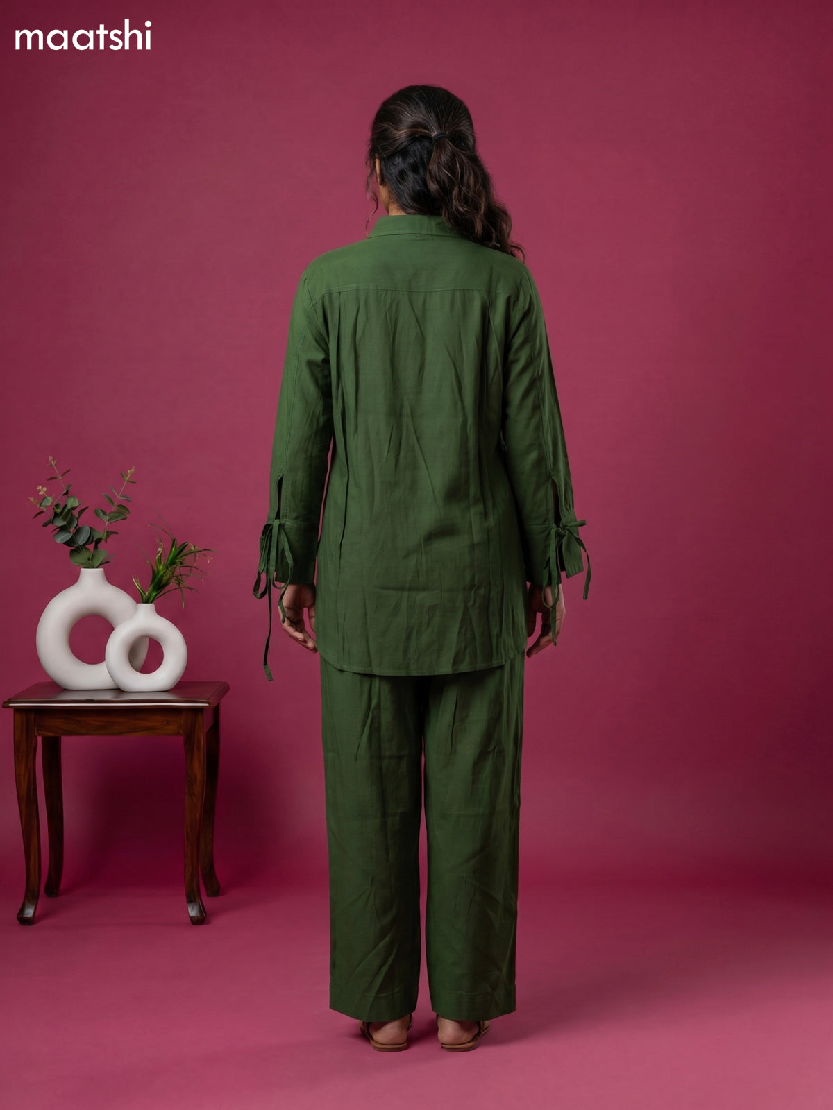 Sap Green Chanderi Simple Applique Work Co-Ord Set