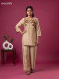 Sandal and Brown Chanderi Embroidery Work Short Co-Ord Set
