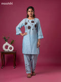 Light Blue and Deep Brown Chanderi Embroidery Work Short Co-Ord Set