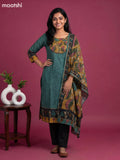 Sap Green and Black Cotton Kalamkari Printed Straight Suit