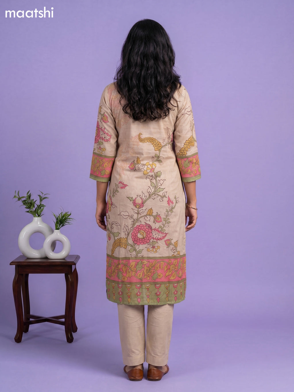 Sandal Cotton Kalamkari Printed Straight Suit
