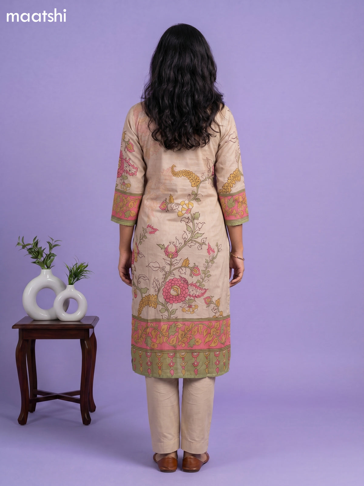 Sandal Cotton Kalamkari Printed Straight Suit