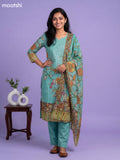 Teal Green Cotton Kalamkari Printed Straight Suit