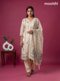 Cream Kota Printed & Simple Embroidery Work Straight Suit