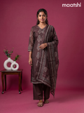 Deep Coffee Brown Kota Printed & Simple Embroidery Work Straight Suit