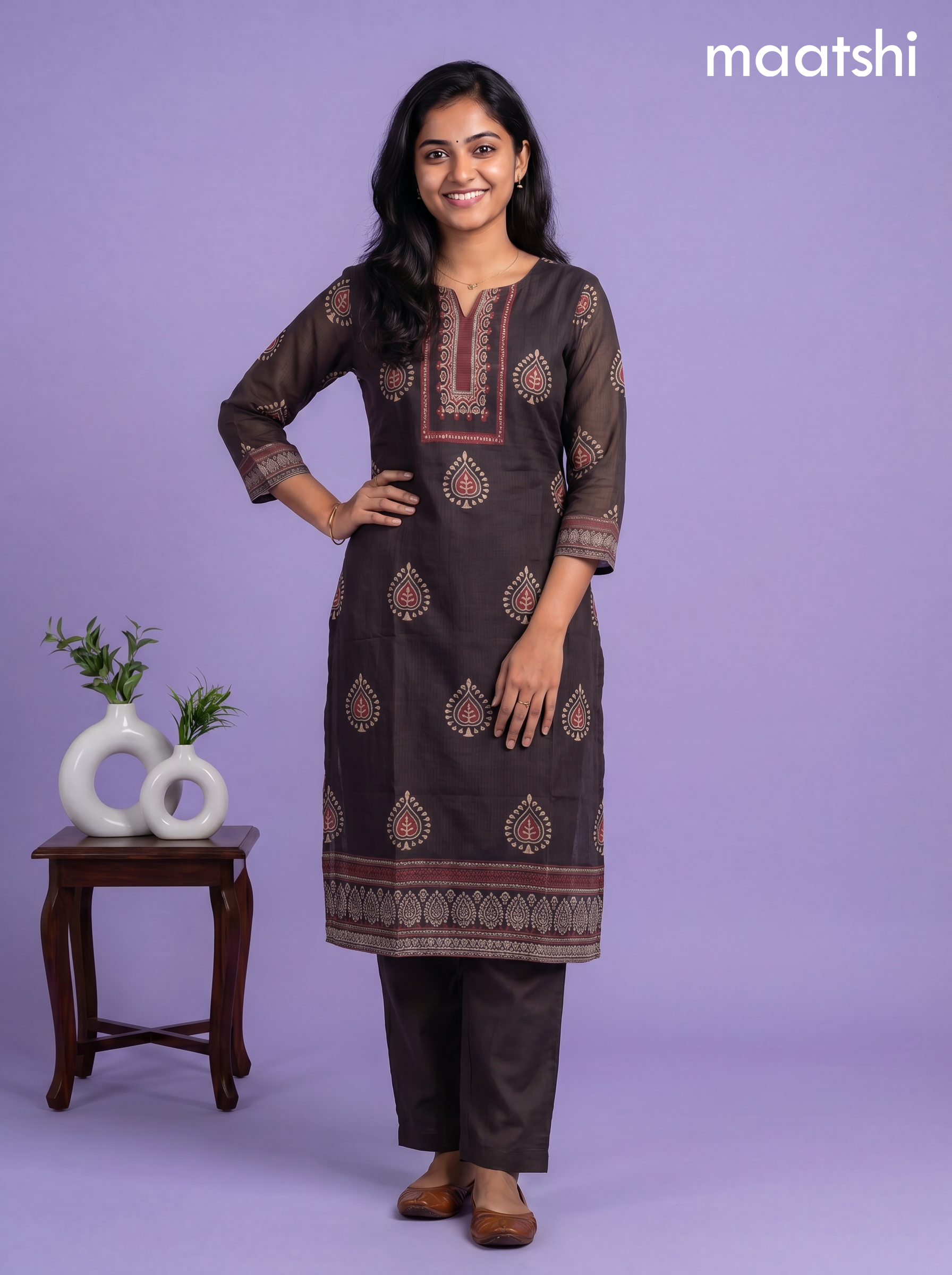 Black Kota Printed & Simple Embroidery Work Straight Suit