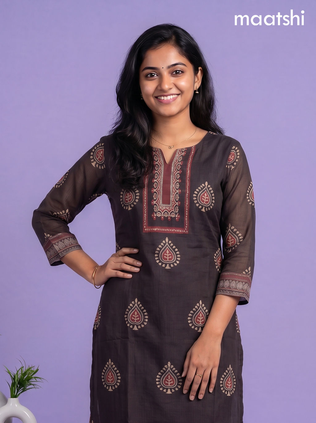 Black Kota Printed & Simple Embroidery Work Straight Suit