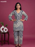 Off White and Navy Blue Cotton Printed & Simple Embroidery Work Co-Ord Set