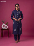 Navy Blue Cotton Embroidery Work Kurti & Bottom Set