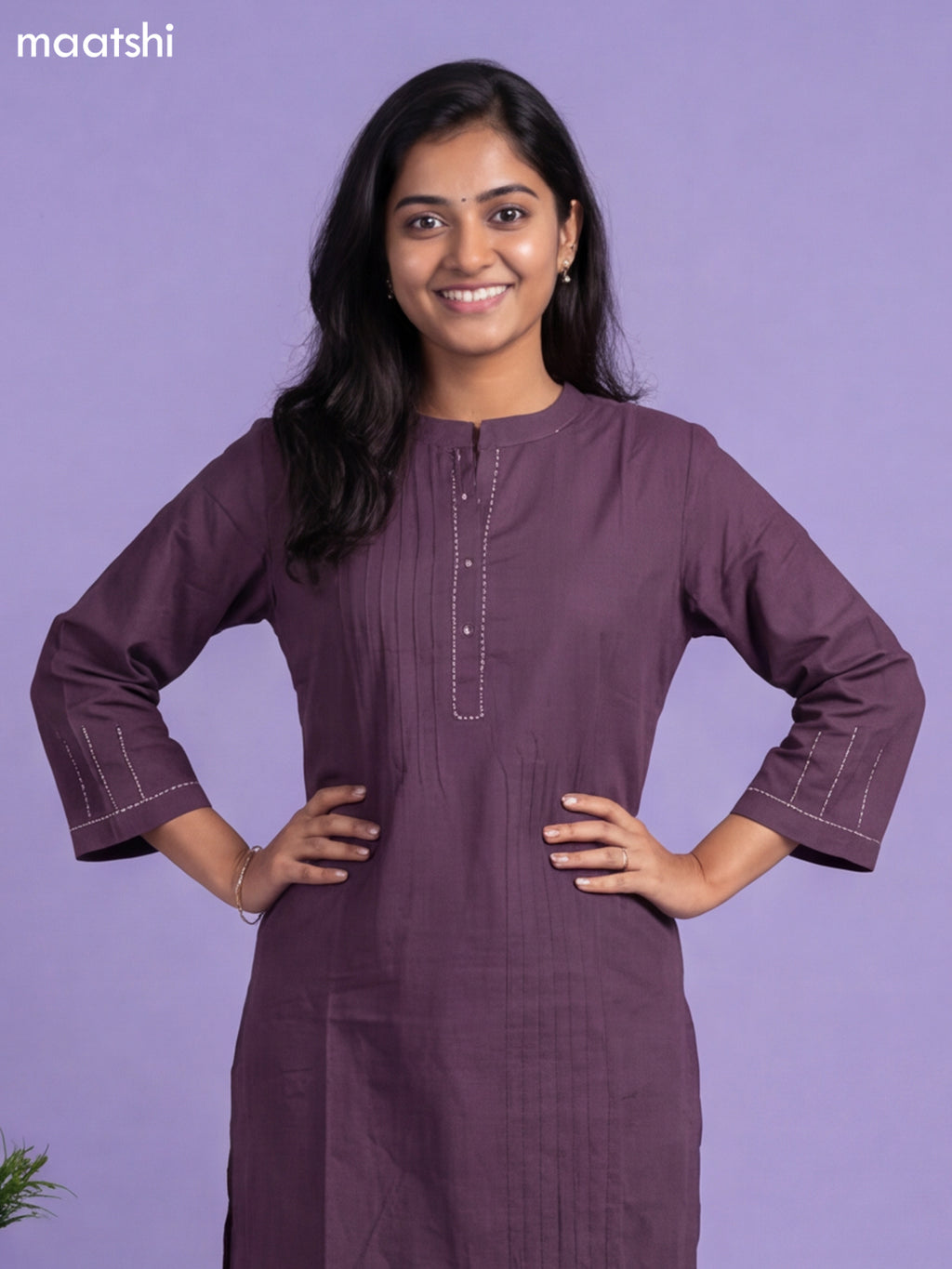 Purple Cotton Embroidery Work Co-Ord Set
