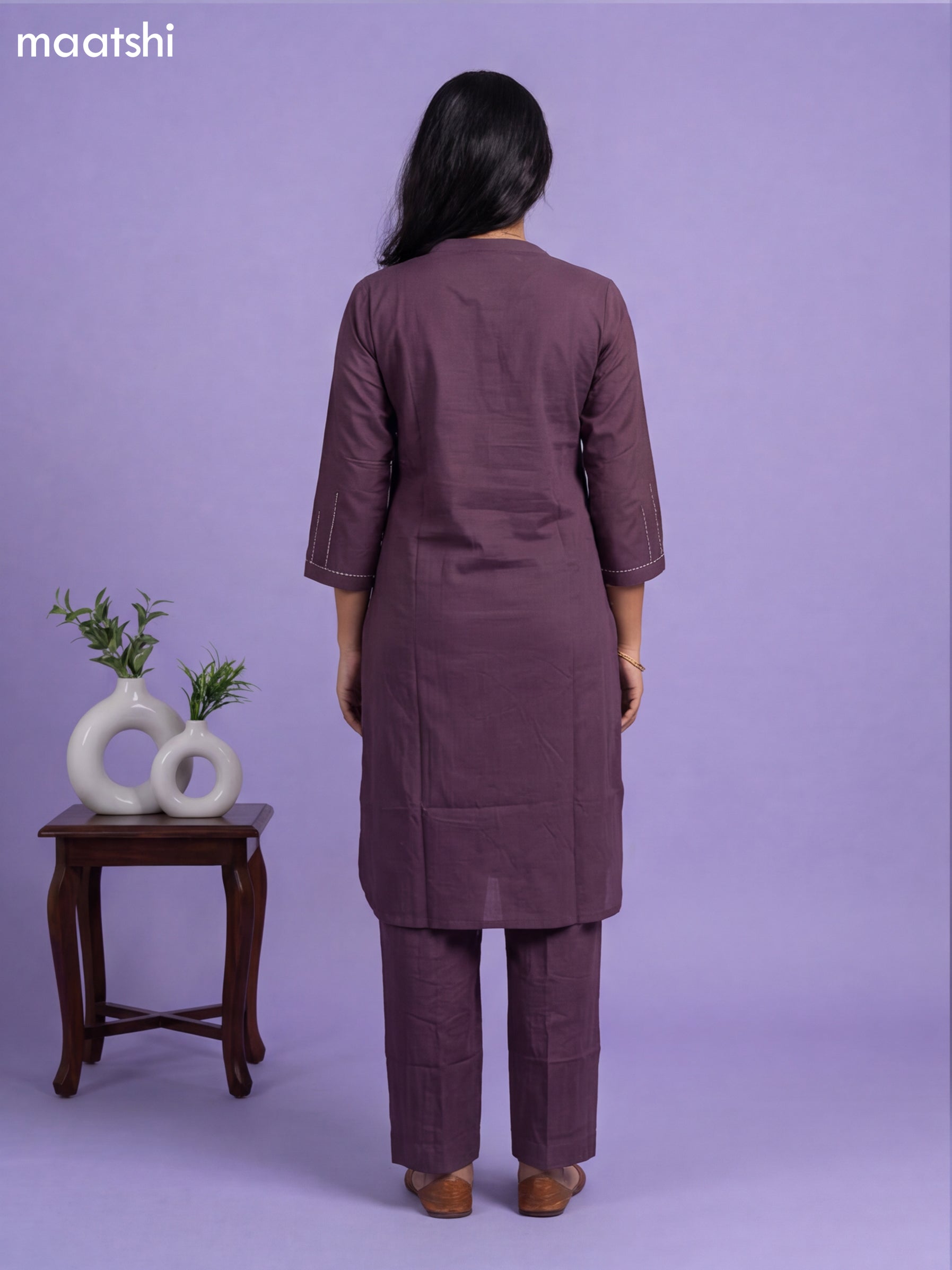 Purple Cotton Embroidery Work Co-Ord Set
