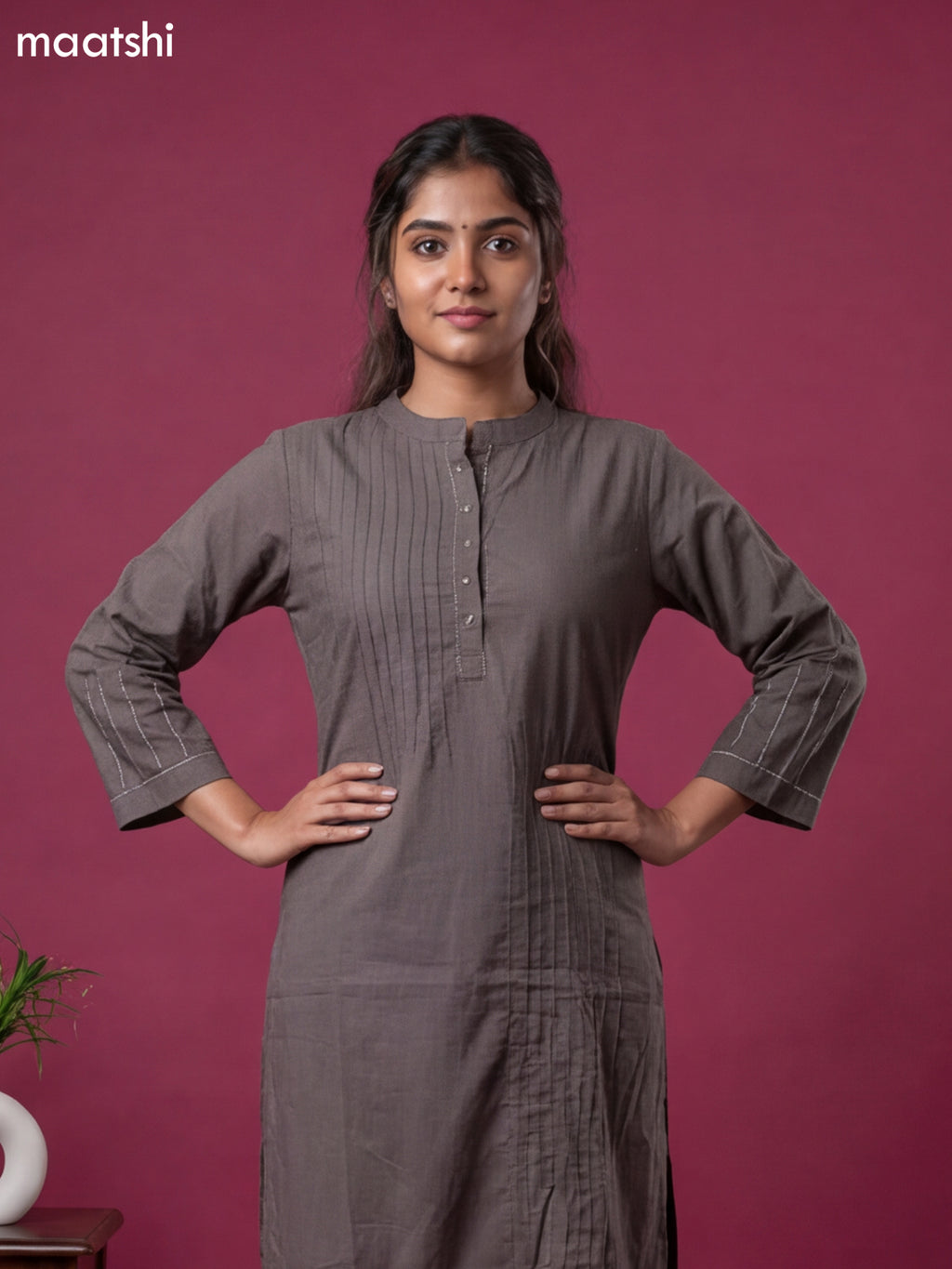 Grey Cotton Embroidery Work Co-Ord Set