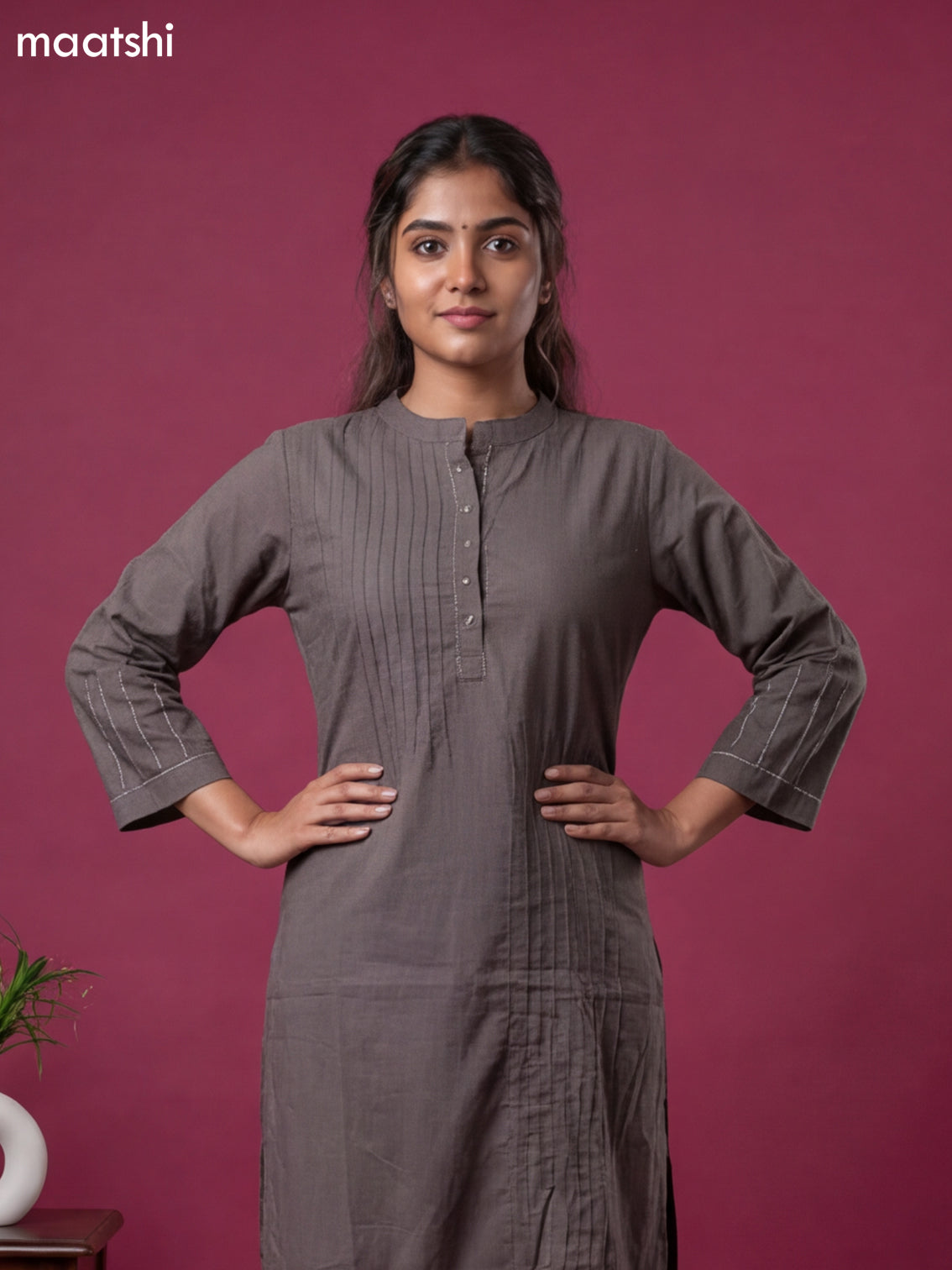 Grey Cotton Embroidery Work Co-Ord Set