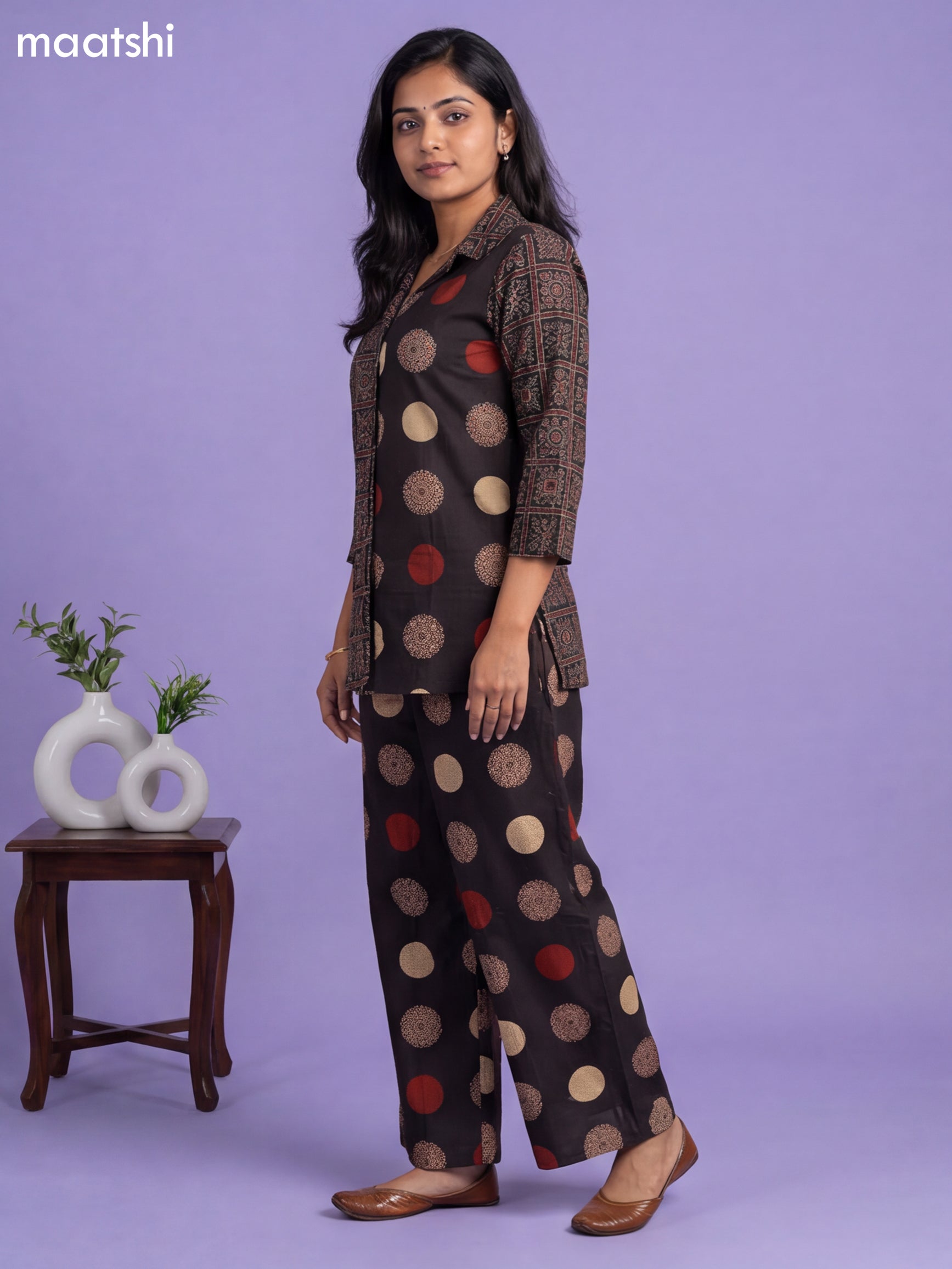 Black and Maroon Cotton Ajrakh Printed Co-Ord Set