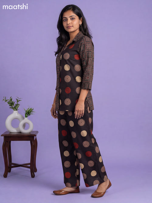 Black and Maroon Cotton Ajrakh Printed Co-Ord Set