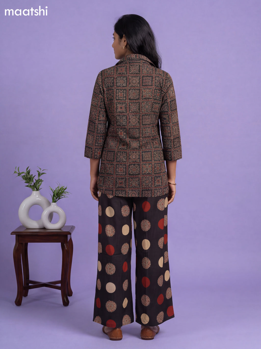 Black and Maroon Cotton Ajrakh Printed Co-Ord Set