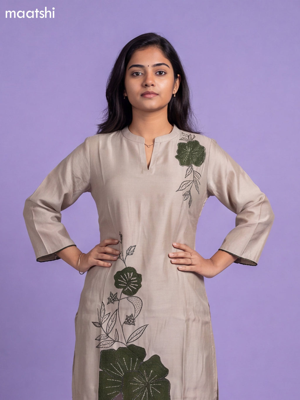 Beige Chanderi Embroidery Work Co-Ord Set