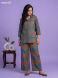 Teal Blue Cotton Kalamkari Printed Co-Ord Set