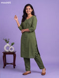 Green Cotton Embroidery Work Kurti & Bottom Set