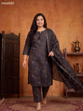 Black and Blue Cotton Floral Printed & Simple Embroidery Work Pattern Straight Suit