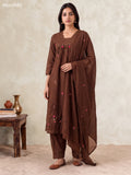 Brown Cotton Embroidery Work Neck Pattern Anarkali Suit
