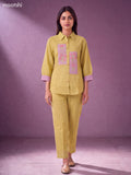 Mild Pista Green and Pastel Shade Cotton Embroidery Work Short Co-Ord Set