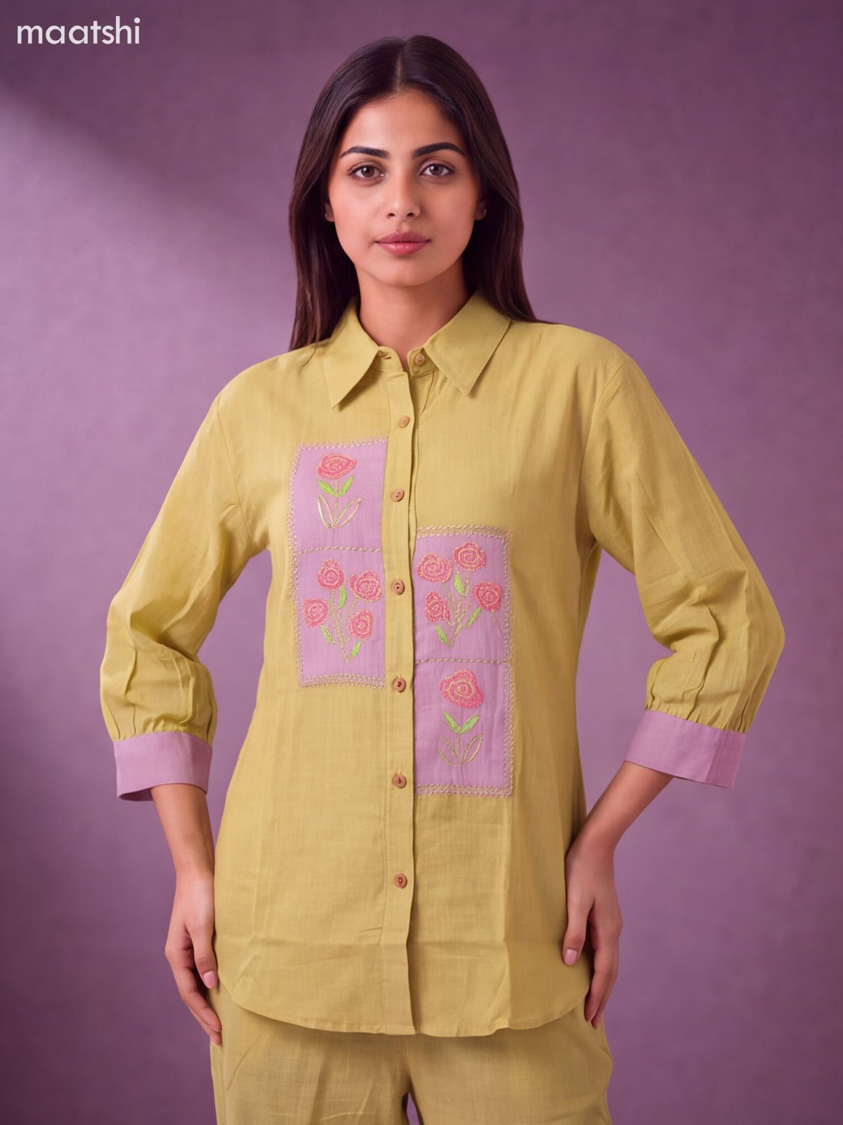 Mild Pista Green and Pastel Shade Cotton Embroidery Work Short Co-Ord Set