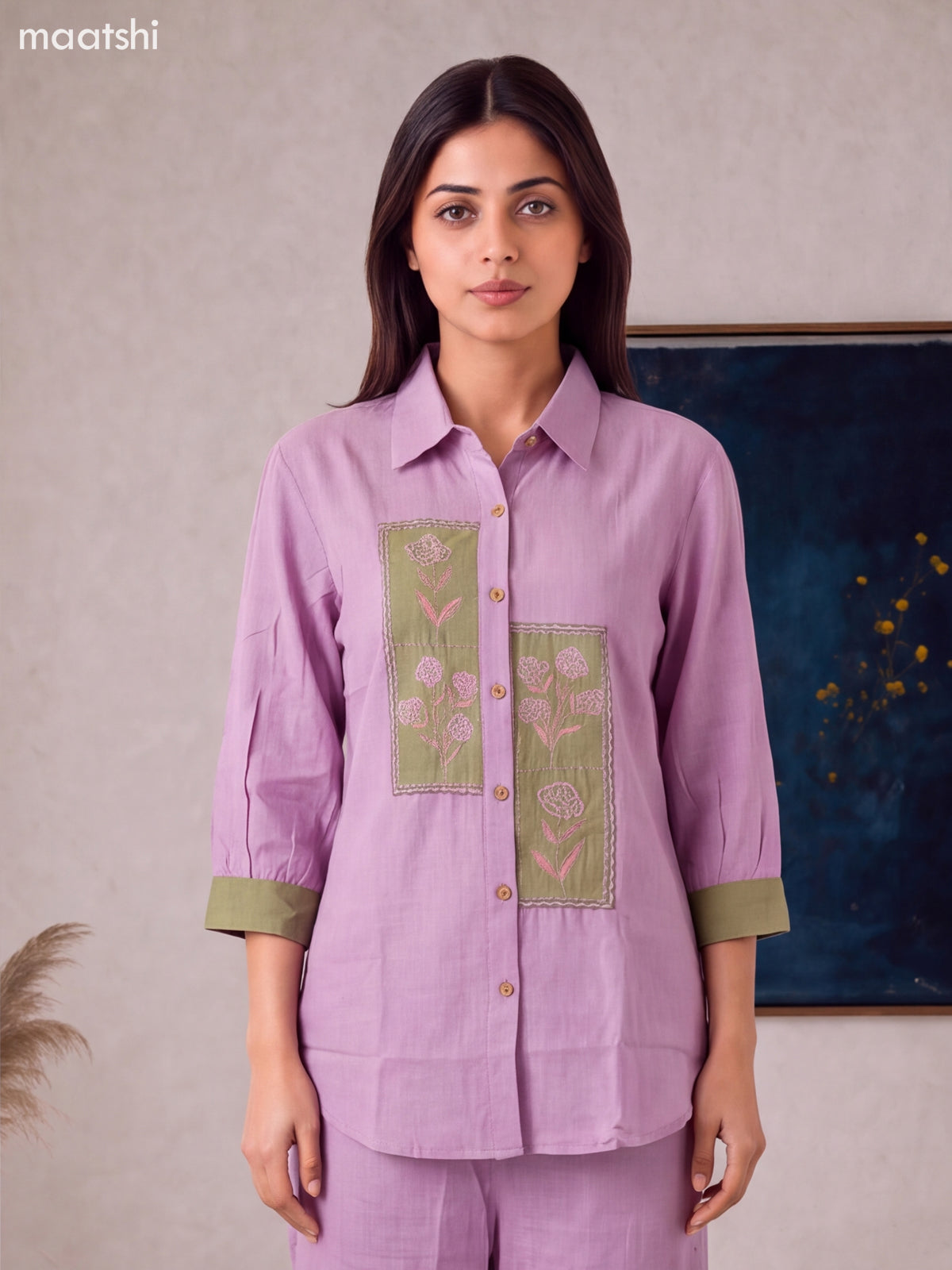 Pastel Shade and Mild Pista Green Cotton Embroidery Work Short Co-Ord Set