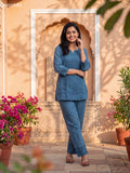 Peacock Green Cotton Embroidery Work Short Co-Ord Set