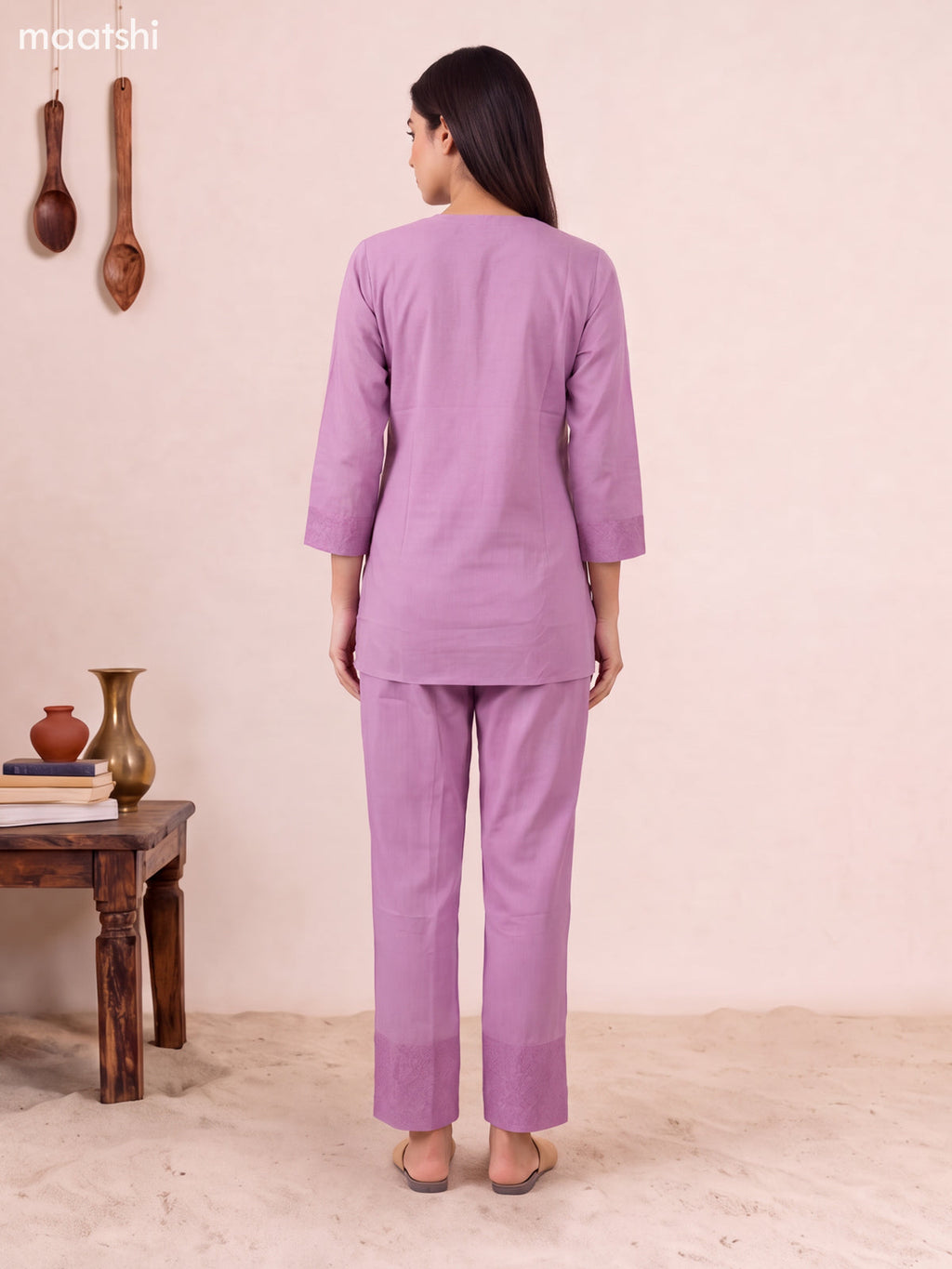 Pastel Pink Cotton Embroidery Work Short Co-Ord Set
