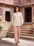 Off White and Brown Cotton Embroidery Work Short Co-Ord Set