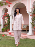 Off White and Maroon Cotton Embroidery Work Short Co-Ord Set