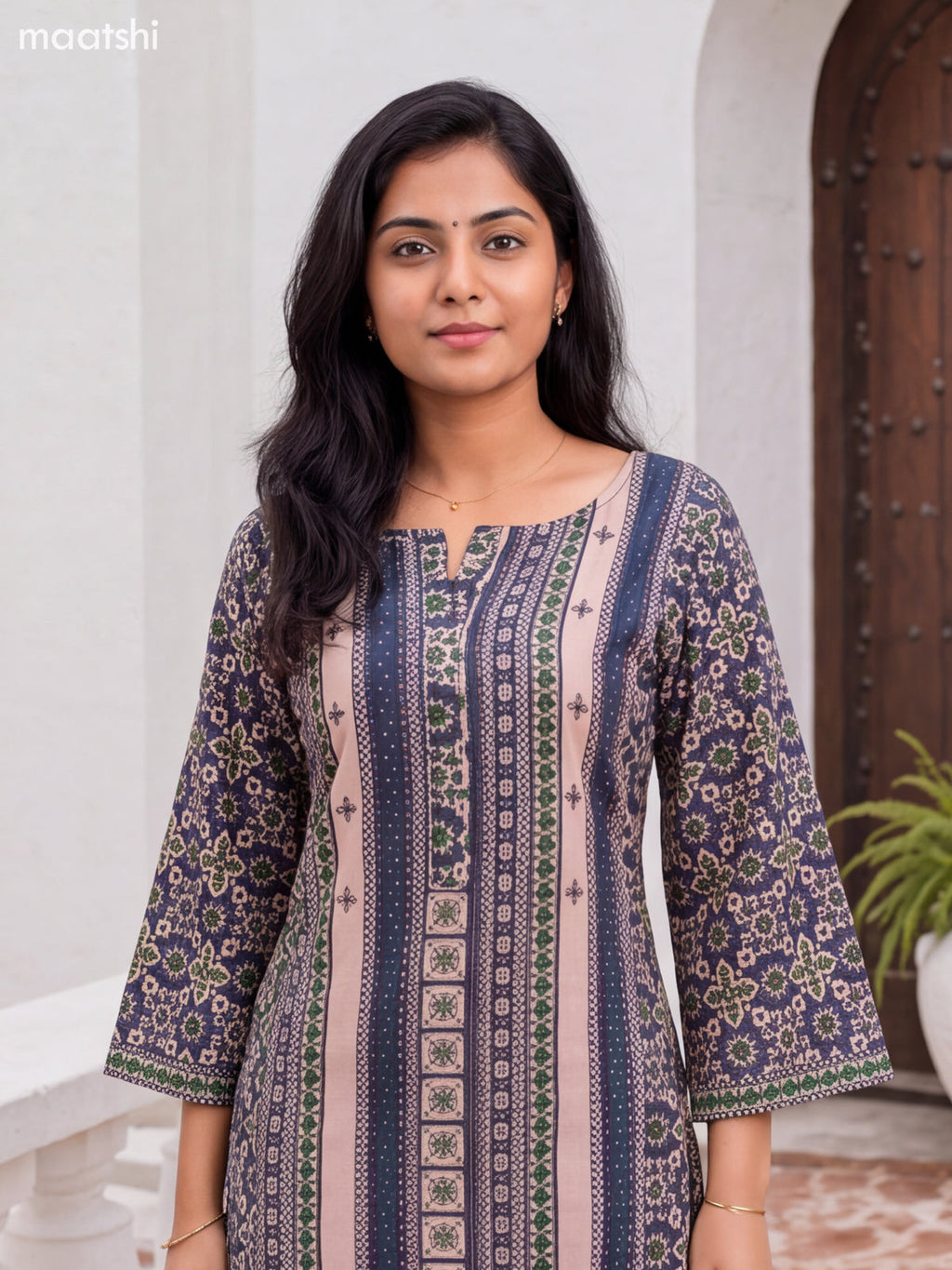 Beige and Blue Cotton Printed & Simple Embroidery Work Short Co-Ord Set