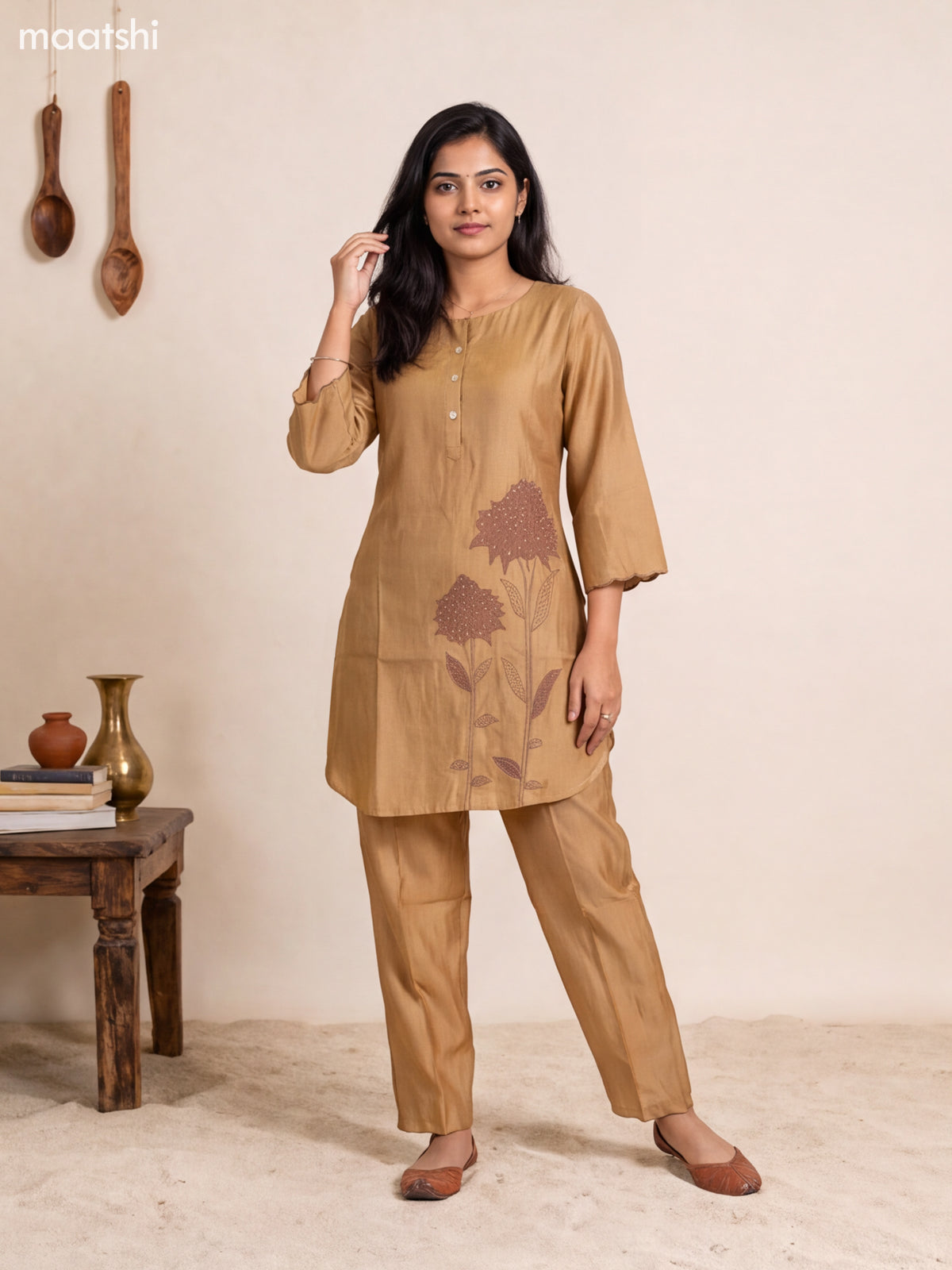 Sandal Chanderi Embroidery Work Short Co-Ord Set