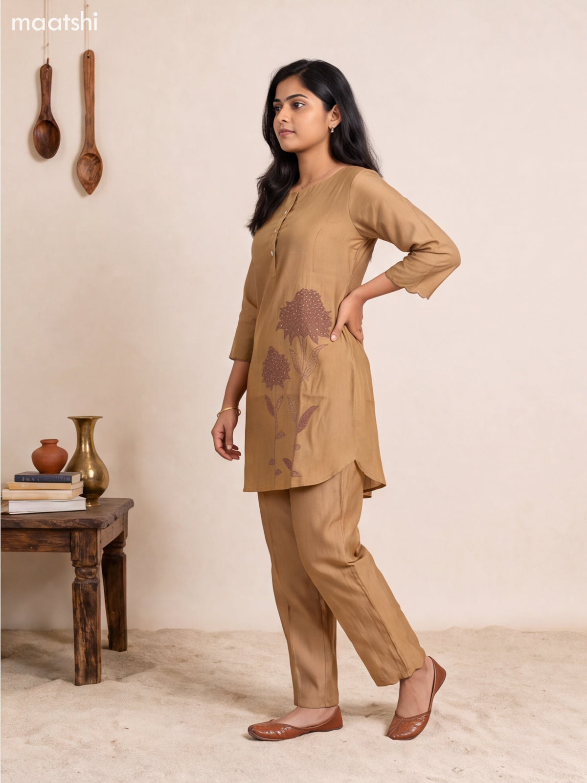 Sandal Chanderi Embroidery Work Short Co-Ord Set