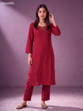 Maroon Cotton Embroidery Work Kurti Set