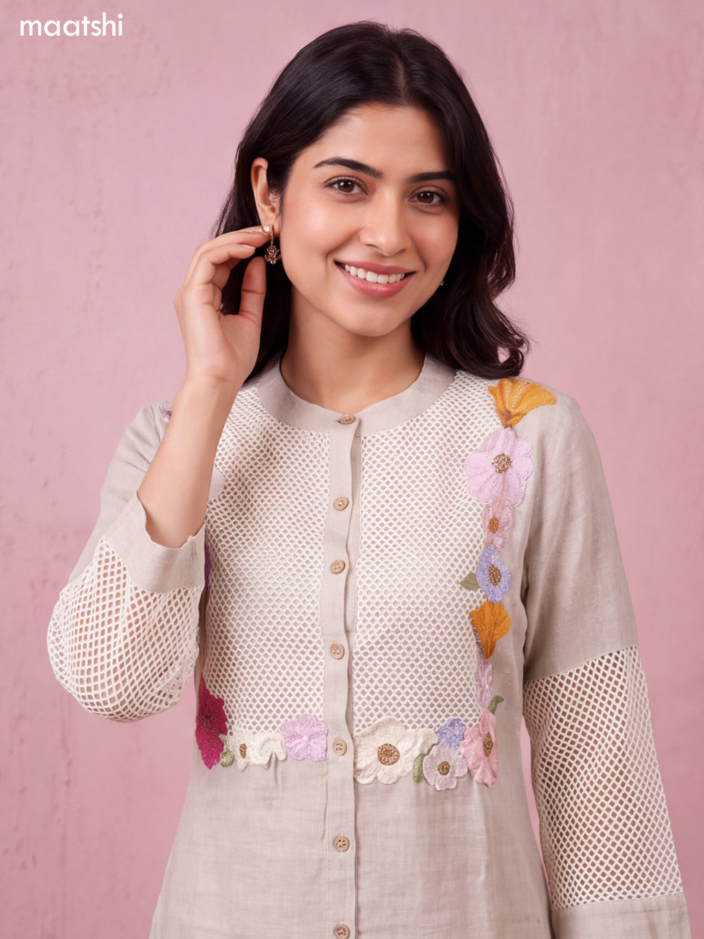 Beige Cotton Summer Knit Crochet Short Co-Ord Set