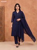 Deep Navy Blue Cotton Embroidery Work A-Line Suit
